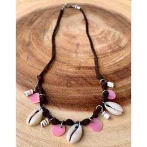 Seashell Necklace on Brown Suede Cord